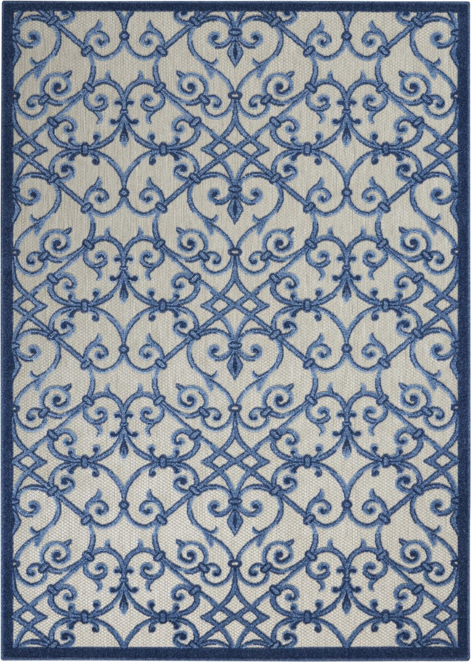 4' X 6' Floral Outdoor & Indoor Area Rug - Blue / Gray