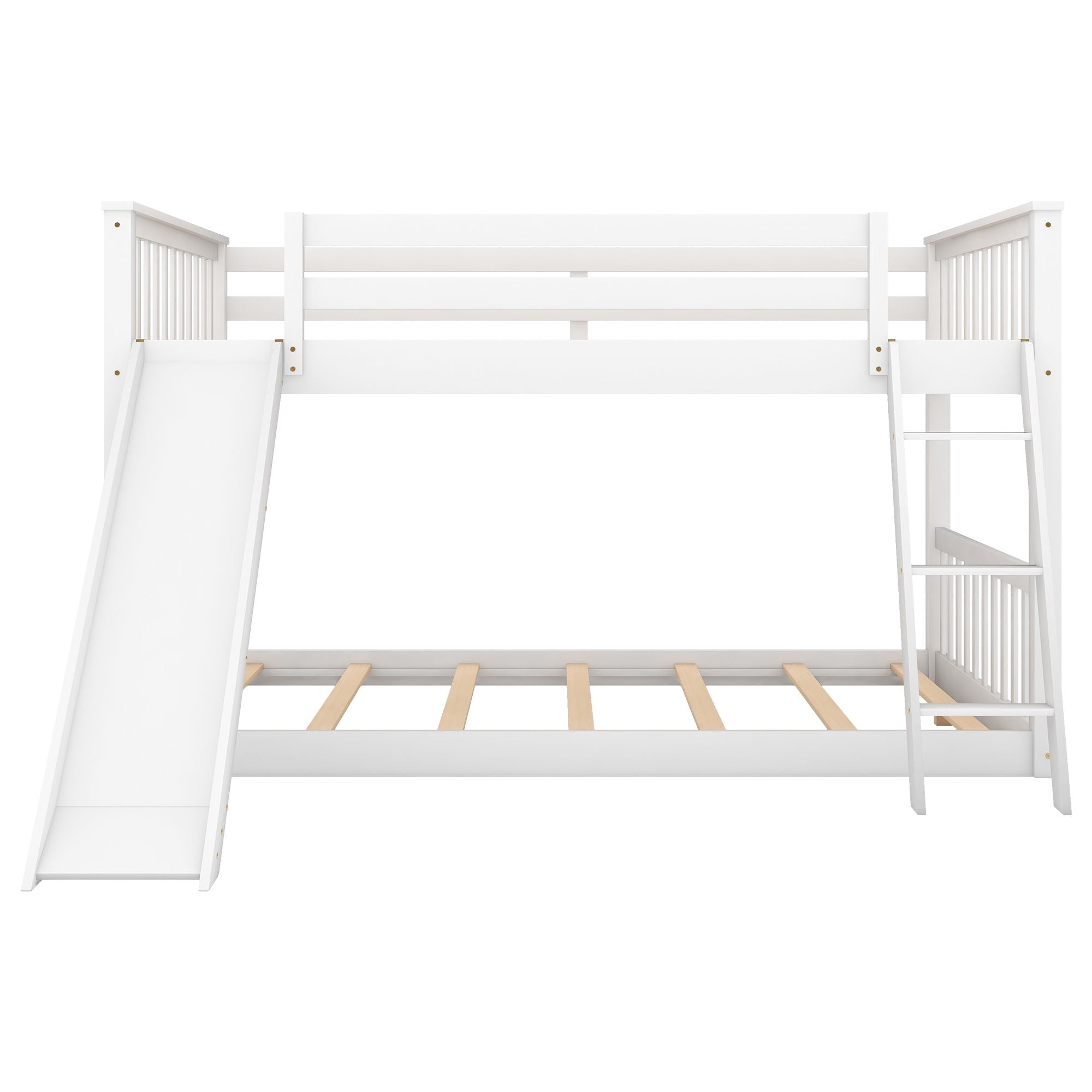 Full Over Full Bunk Bed With Convertible Slide And Ladder - White