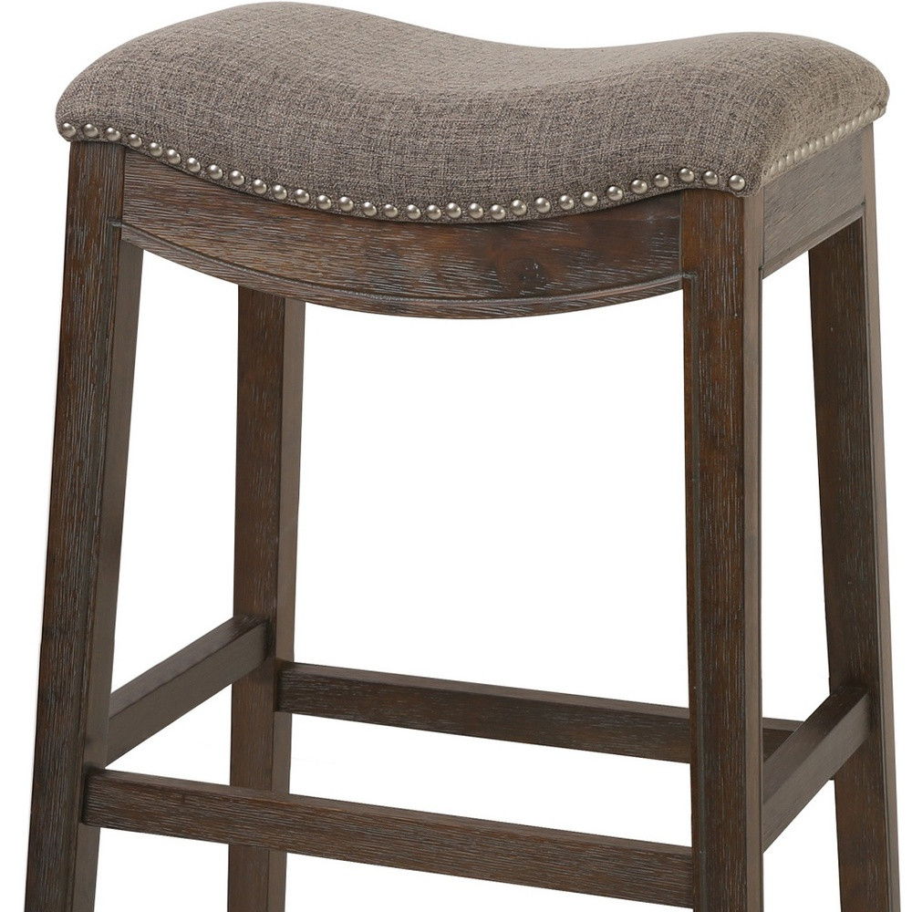 Solid Wood Backless Bar Height Bar Chair - Taupe / Brown