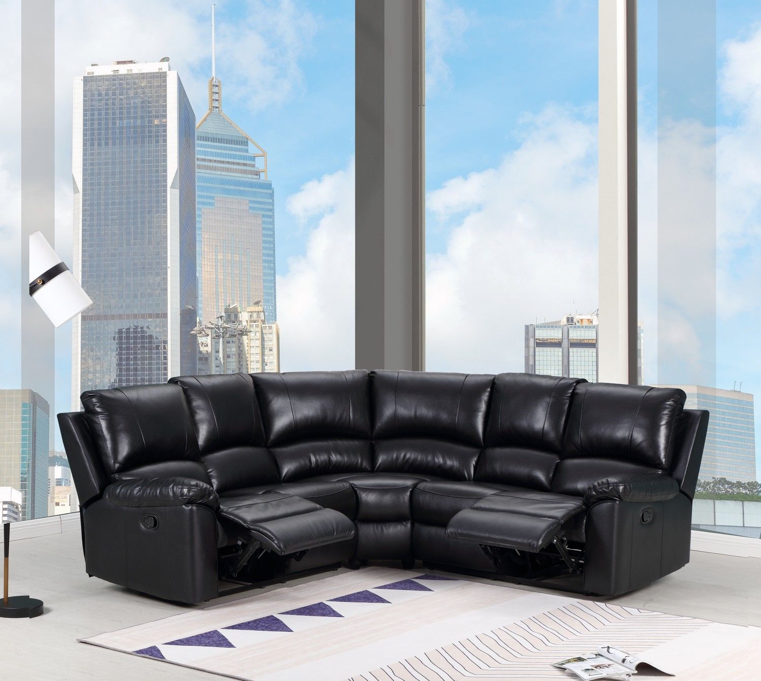 Polyester Blend Power Reclining U Shaped Three Piece Corner Sectional - Black