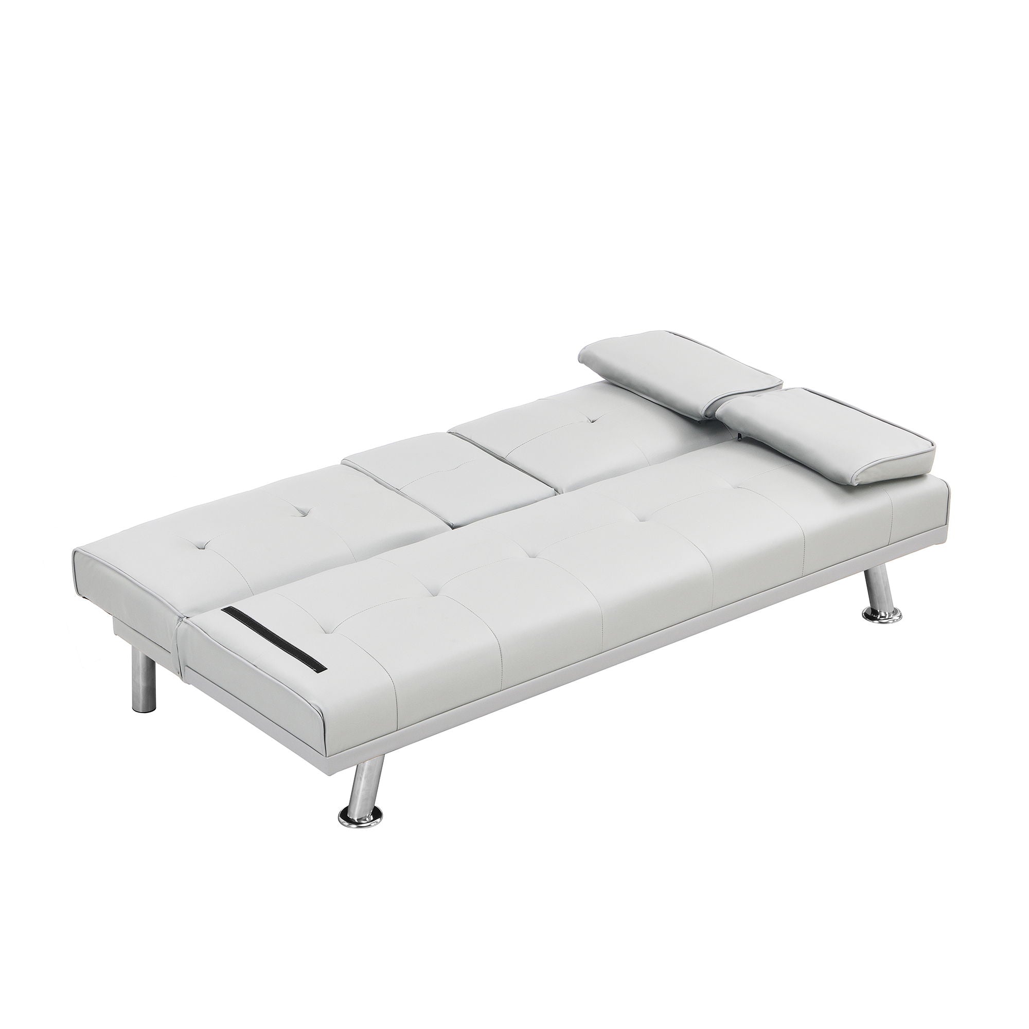 Futon Sofa Bed With Armrest Two Holders Wood Frame, Stainless Leg