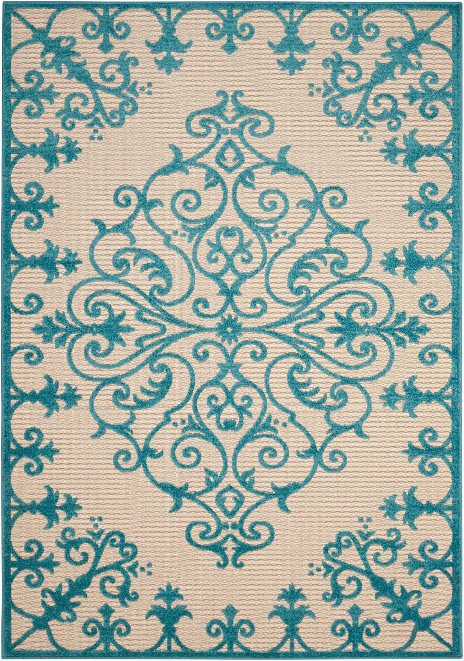 8' X 11' Indoor / Outdoor Area Rug - Aqua Damask