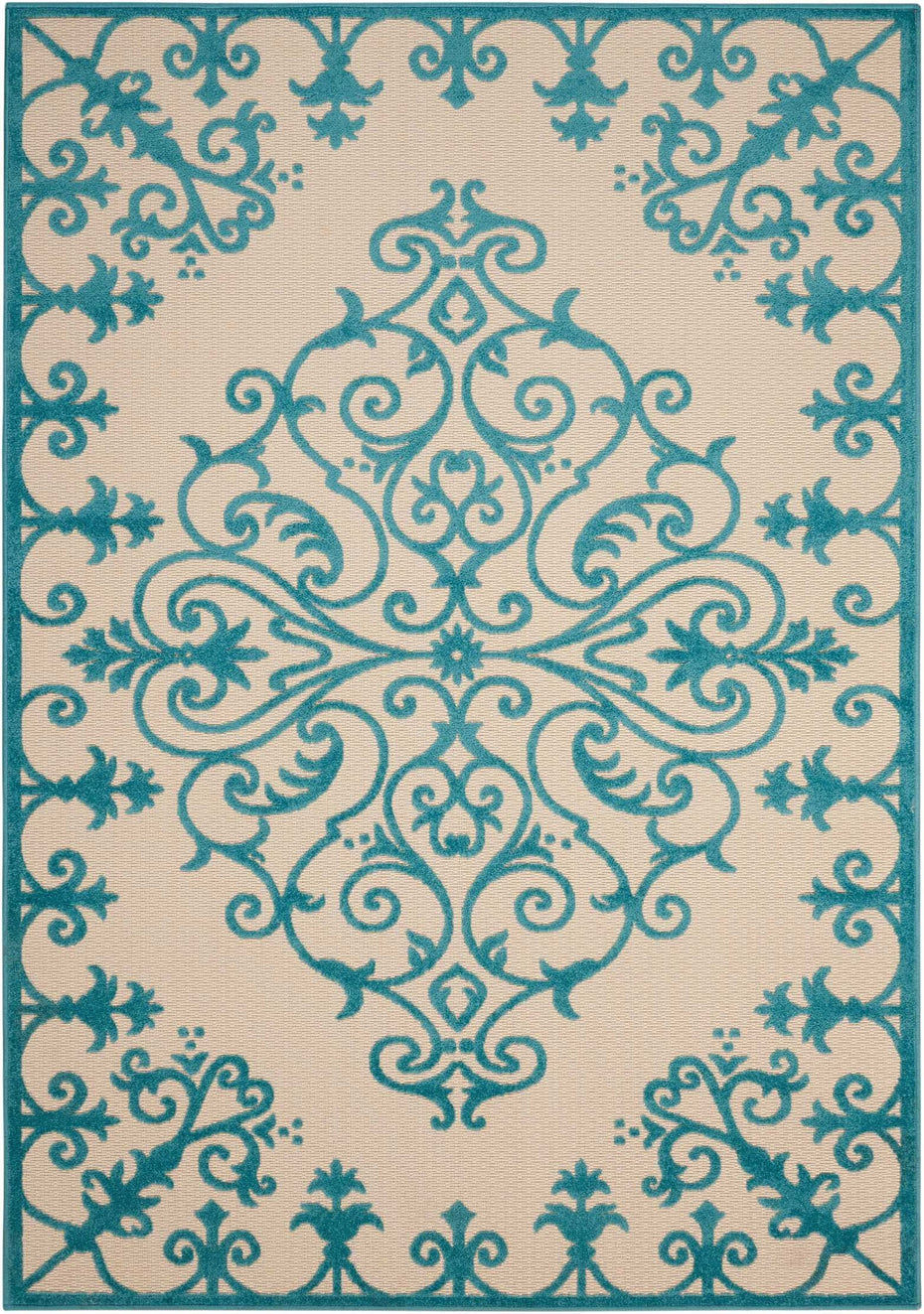 8' X 11' Indoor / Outdoor Area Rug - Aqua Damask