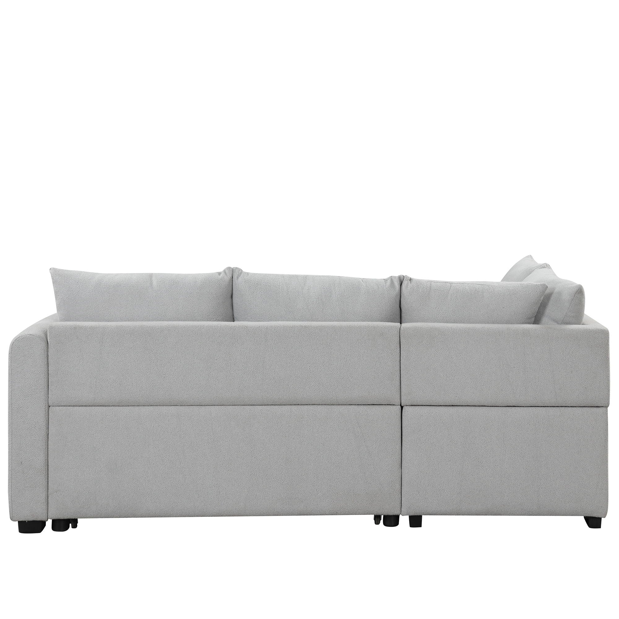 L-Shaped Sectional Pull Out Sofa Bed Sleeper Sofa With Two USB Ports, Two Power Sockets And A Movable Storage Ottoman