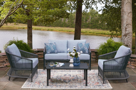Bridges Beach - Loveseat, Lounge Chairs, Table Set (Set of 4) - Gray - view 4