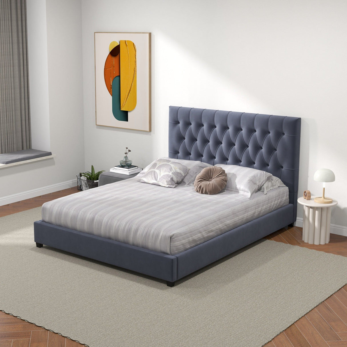 Donald - Mid-Century Modern Upholstered Platform Bed