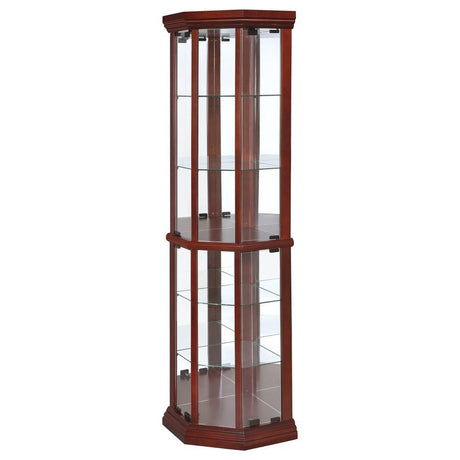 Appledale - 6-Shelf Corner Curio Display Cabinet - Medium Brown by CoasterEssence | Bel Furniture