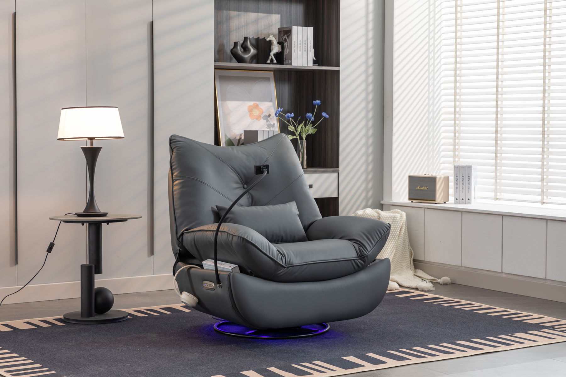 270 Swivel Glider Recliner Chair, Power Recliner Rocking Chair, USB Port Charge For Nursery Chair With Atmosphere Lamp For Living Room Bedroom Apartment