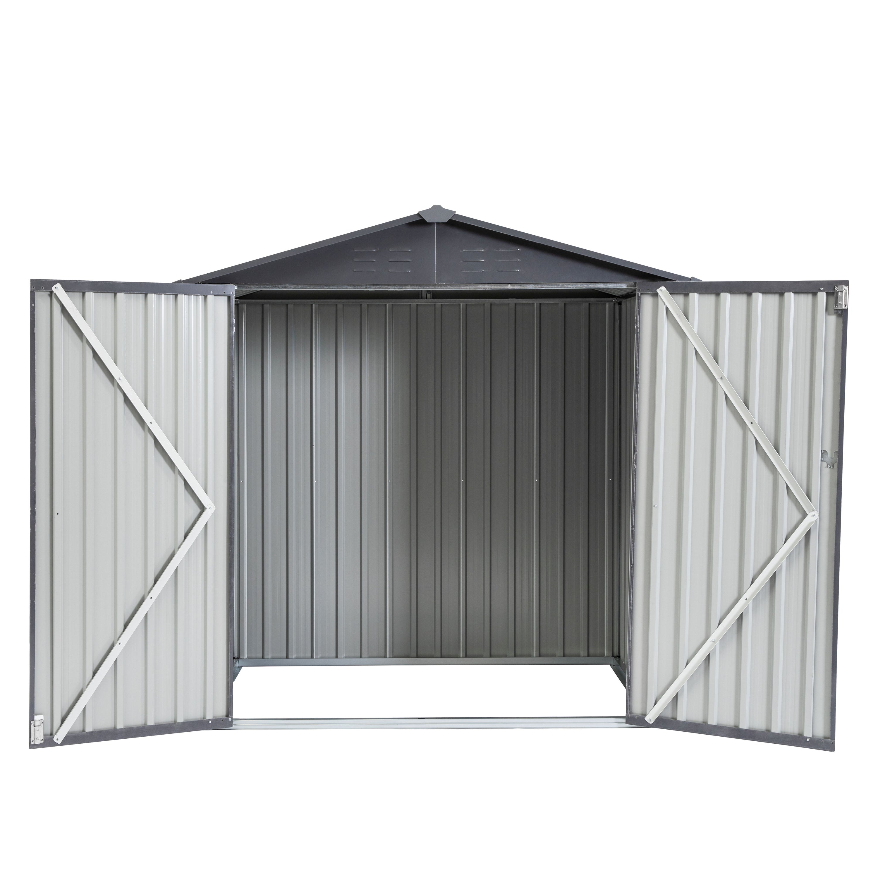 Garden Metal Storage Shed Outdoor Storing Tools Rainproof Hinge Door Version - Gray White