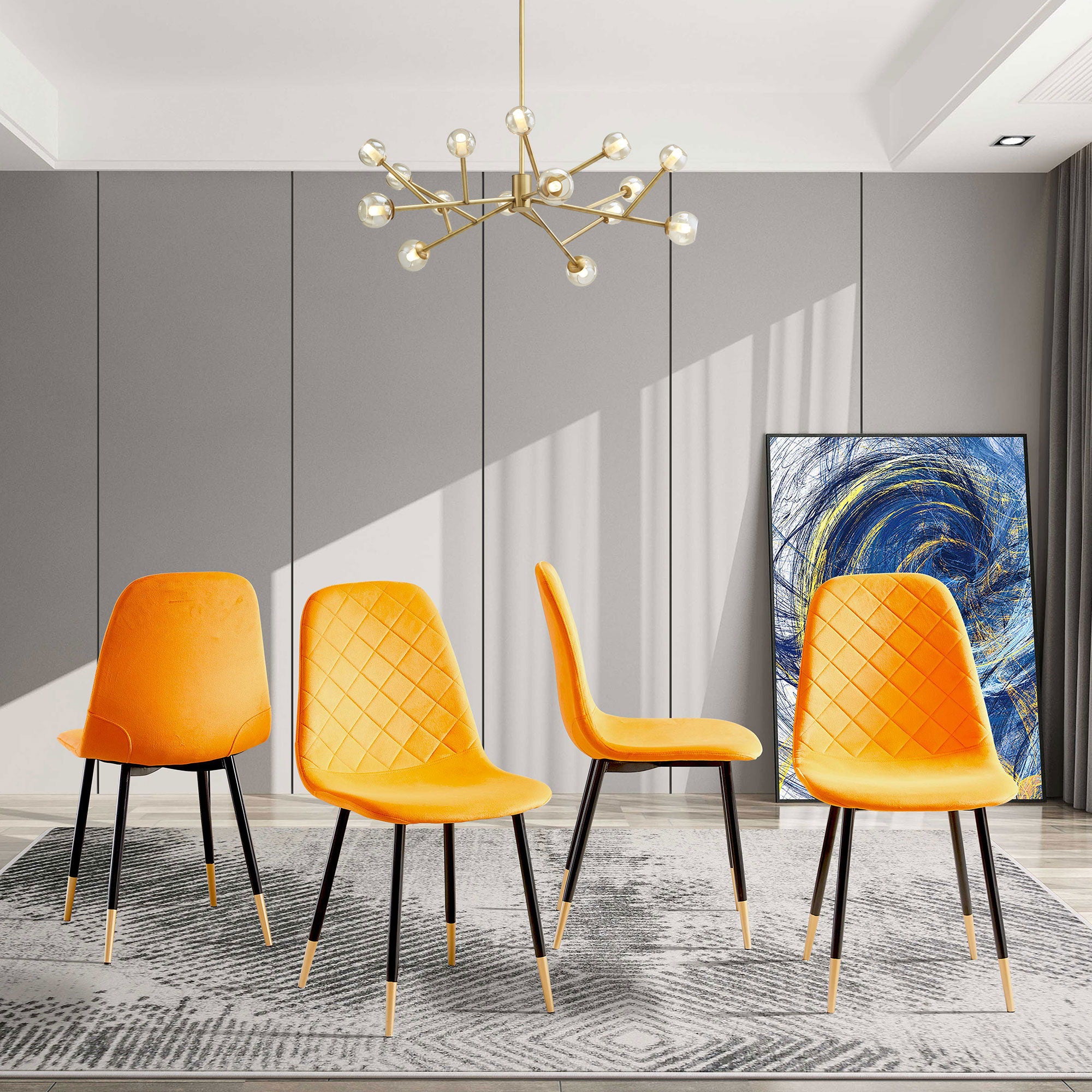 Velvet Tufted Accent Chairs With Golden Color Metal Legs, Modern Dining Chairs For Living Room