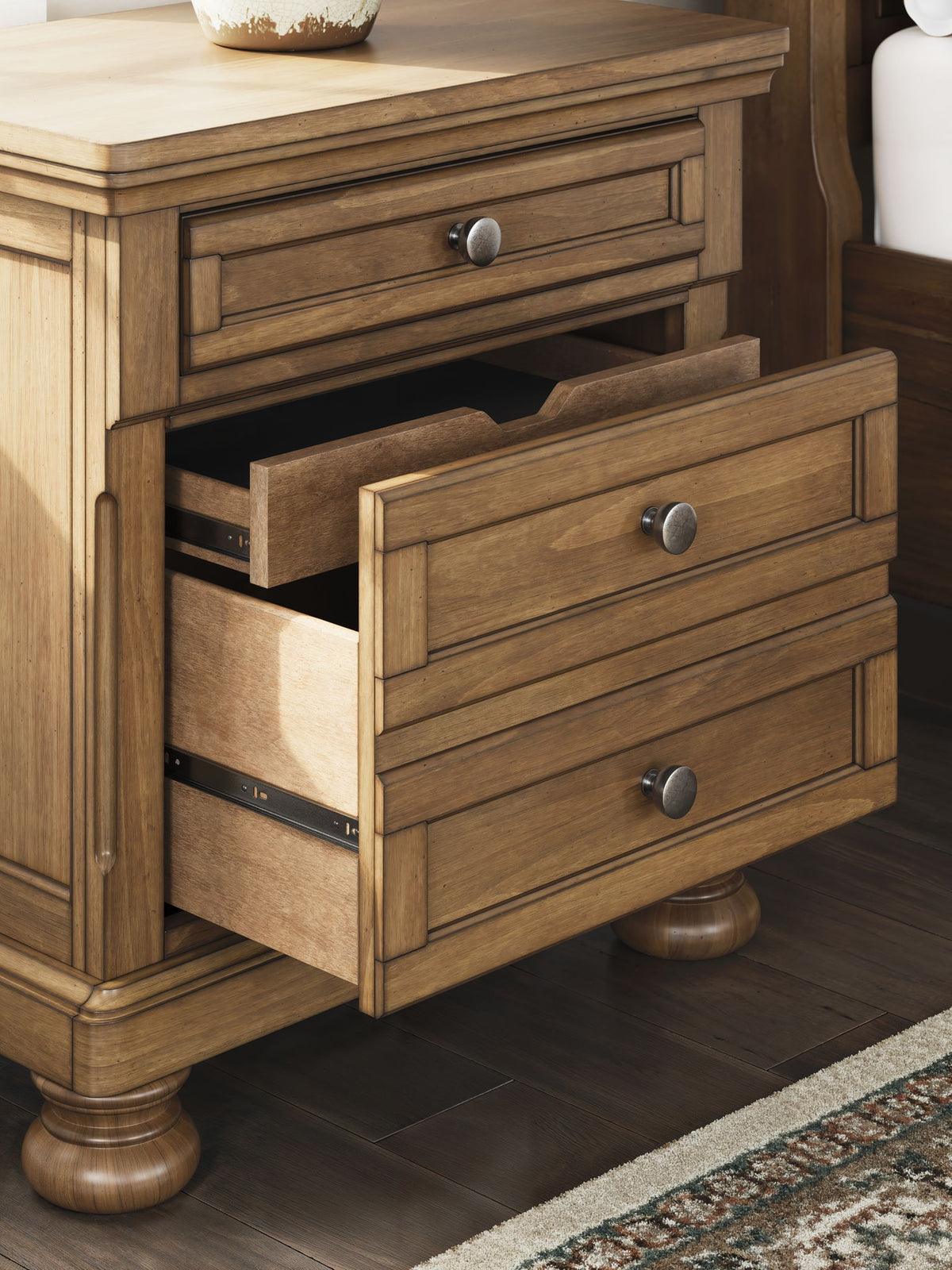 Feddinger - Two Drawer Night Stand - Medium Brown - view 2