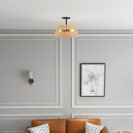 Twinkle - Double Lights Semi Flush With Shade - Black / Rattan by Ashcroft Furniture | Bel Furniture