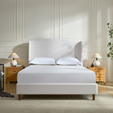 Hannah - Upholstered Wingback Bed Size / Tall Headboard Upholstered King Bed / Premium Textured Look / Minimalist Designs /…