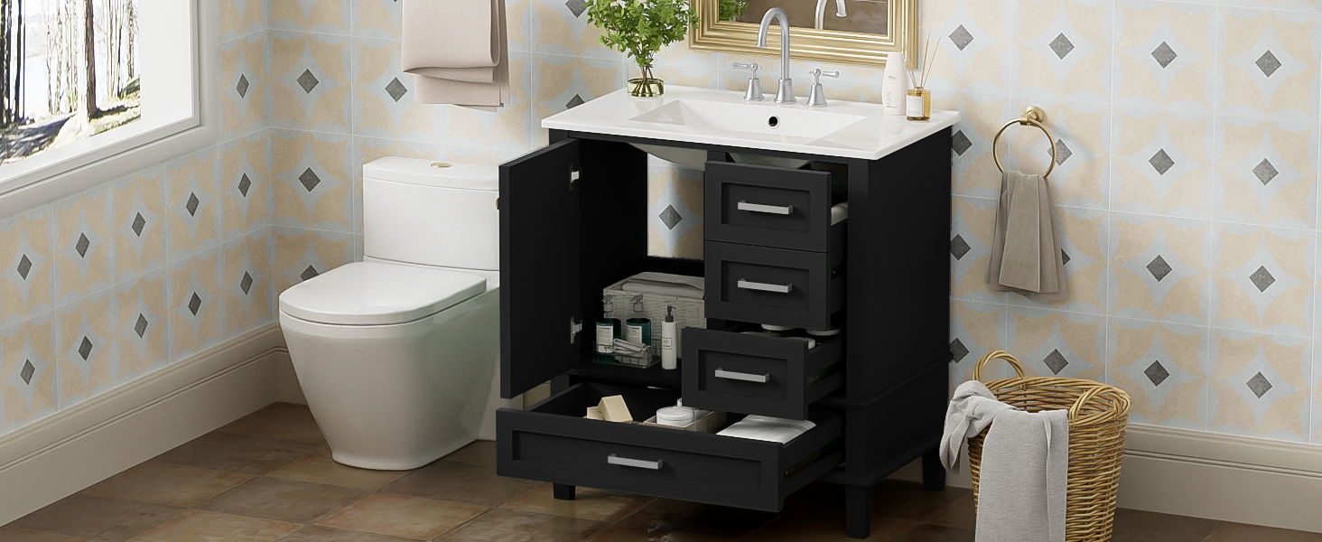 Bathroom Vanity, Modern Bathroom Cabinet With Sink Combo Set, Bathroom Storage Cabinet With A Soft Closing Door And 3 Drawers, Solid Wood Frame