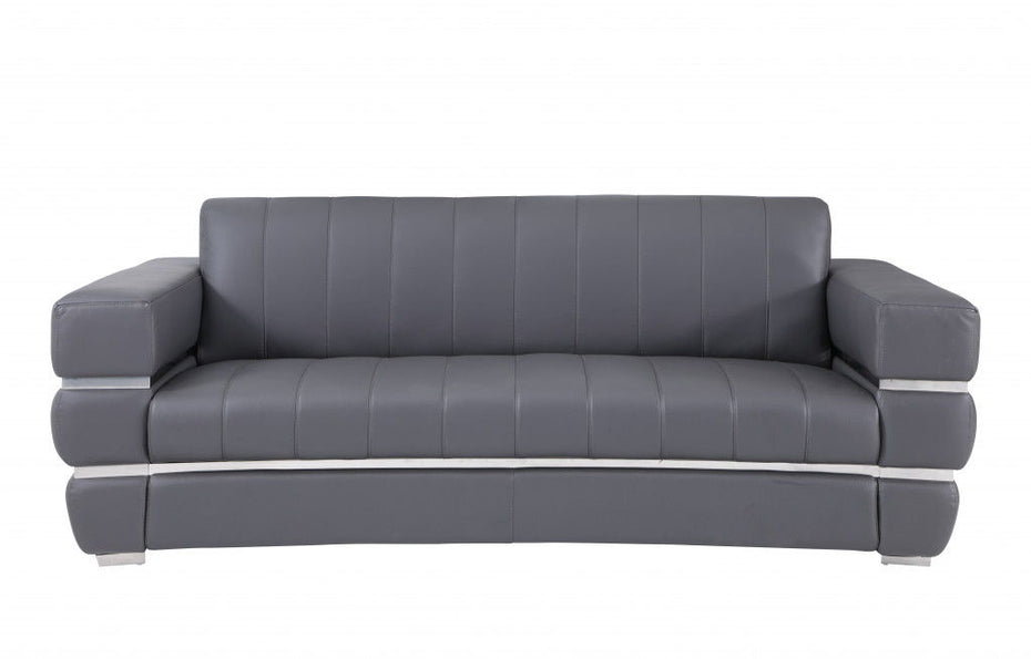 Italian Leather Sofa With Silver Legs - Dark Gray