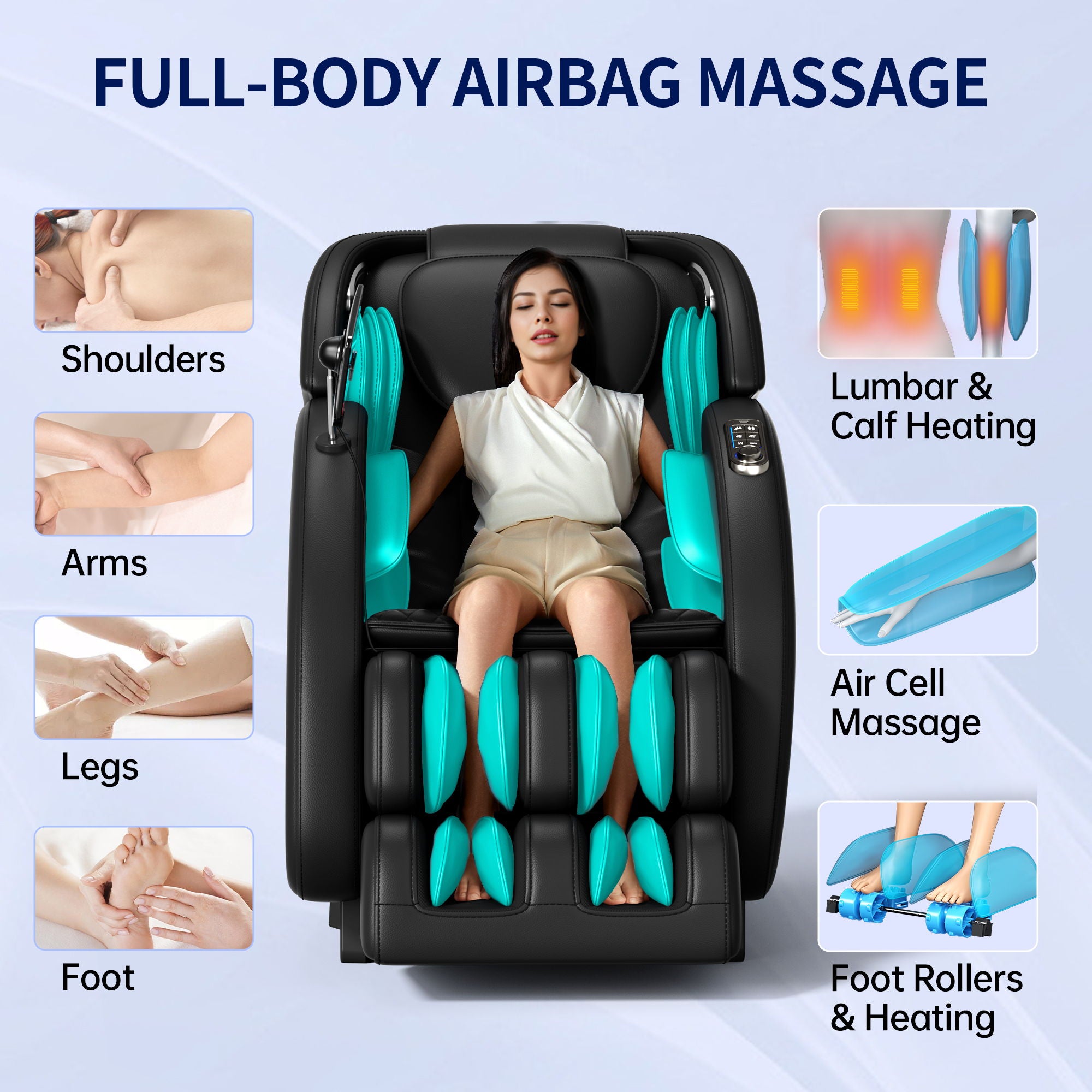 Full Body Massage Chair, Full Body Zero Gravity With 3D Massage Mechanism, 6 Auto Massage Mode, Waist And Calf Heater, Foot Roller, Bluetooth Speaker - Black