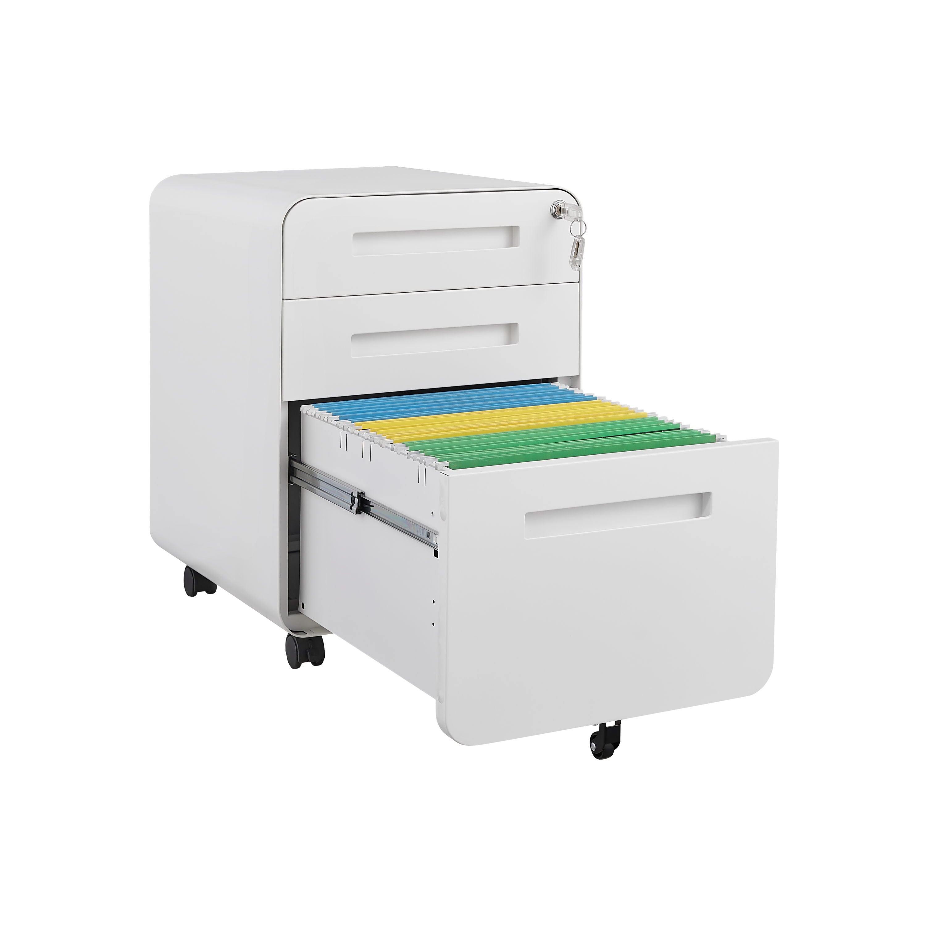 3 Drawer Mobile File Cabinet Under Desk Office, Simple Style Versatile Storage Cabinet For Legal / Letter / A4 Files, 5 Wheel Design Anti-Tilting Cold Rolled Steel Waterproof Moisture-Proof