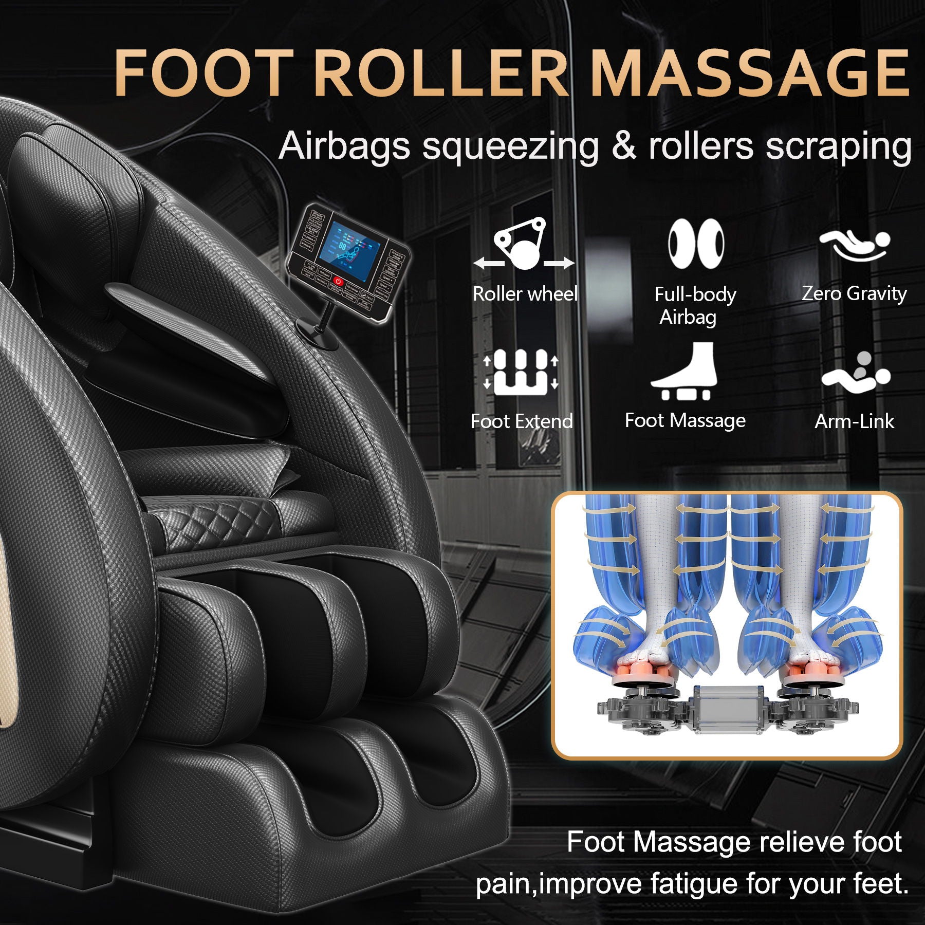 Massage Chair Blue-Tooth Connection And Speaker, Easy To Use At Home And In The Office And Recliner With Zero Gravity With Full Body Air Pressure - Black