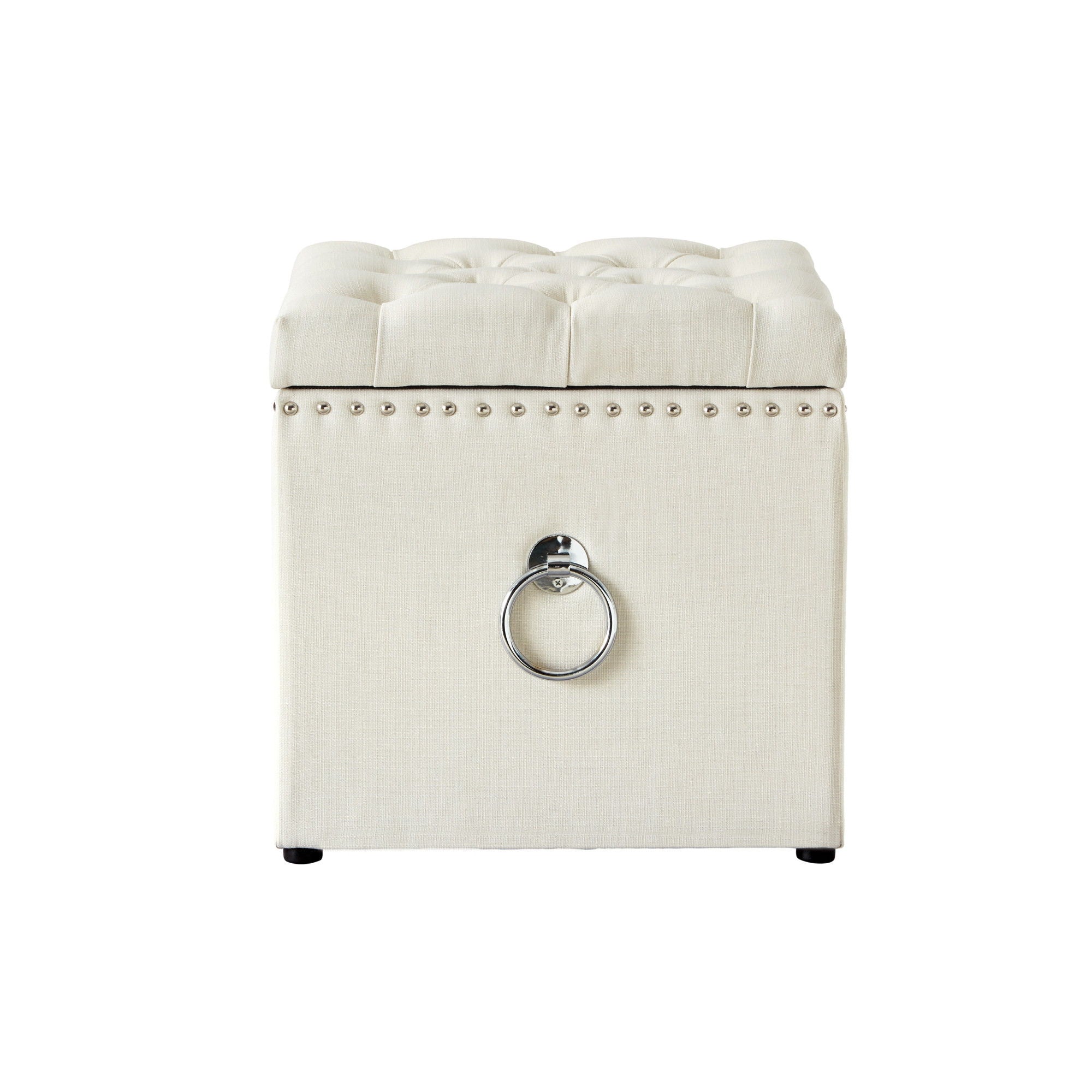 Linen Tufted Storage - White / Black