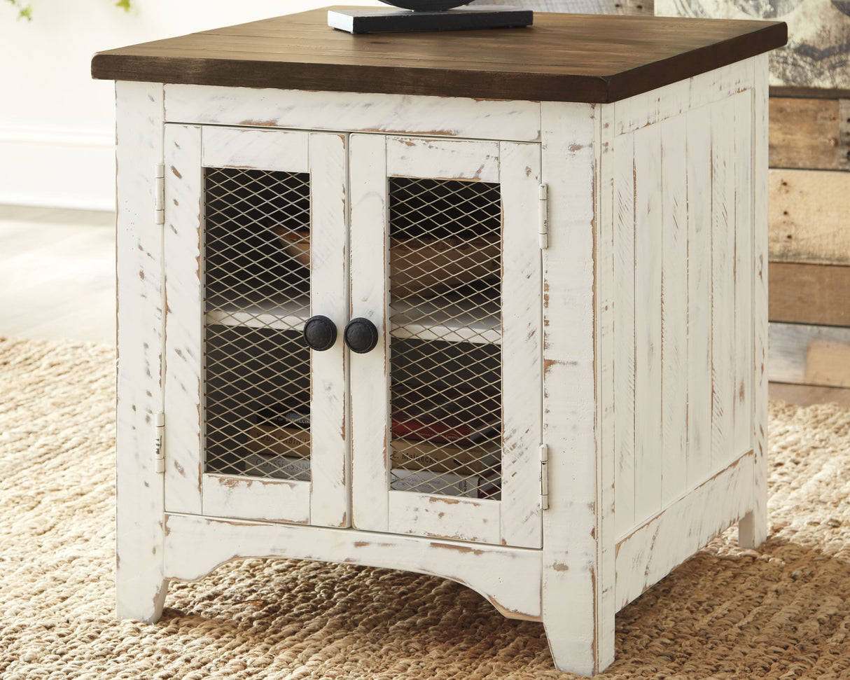 Wystfield - White / Brown - Rectangular End Table - 2 Doors by Signature Design by Ashley® | Bel Furniture