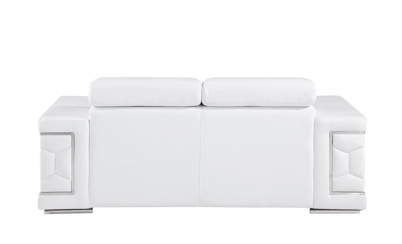 Genuine Leather Love Seat - White / Silver