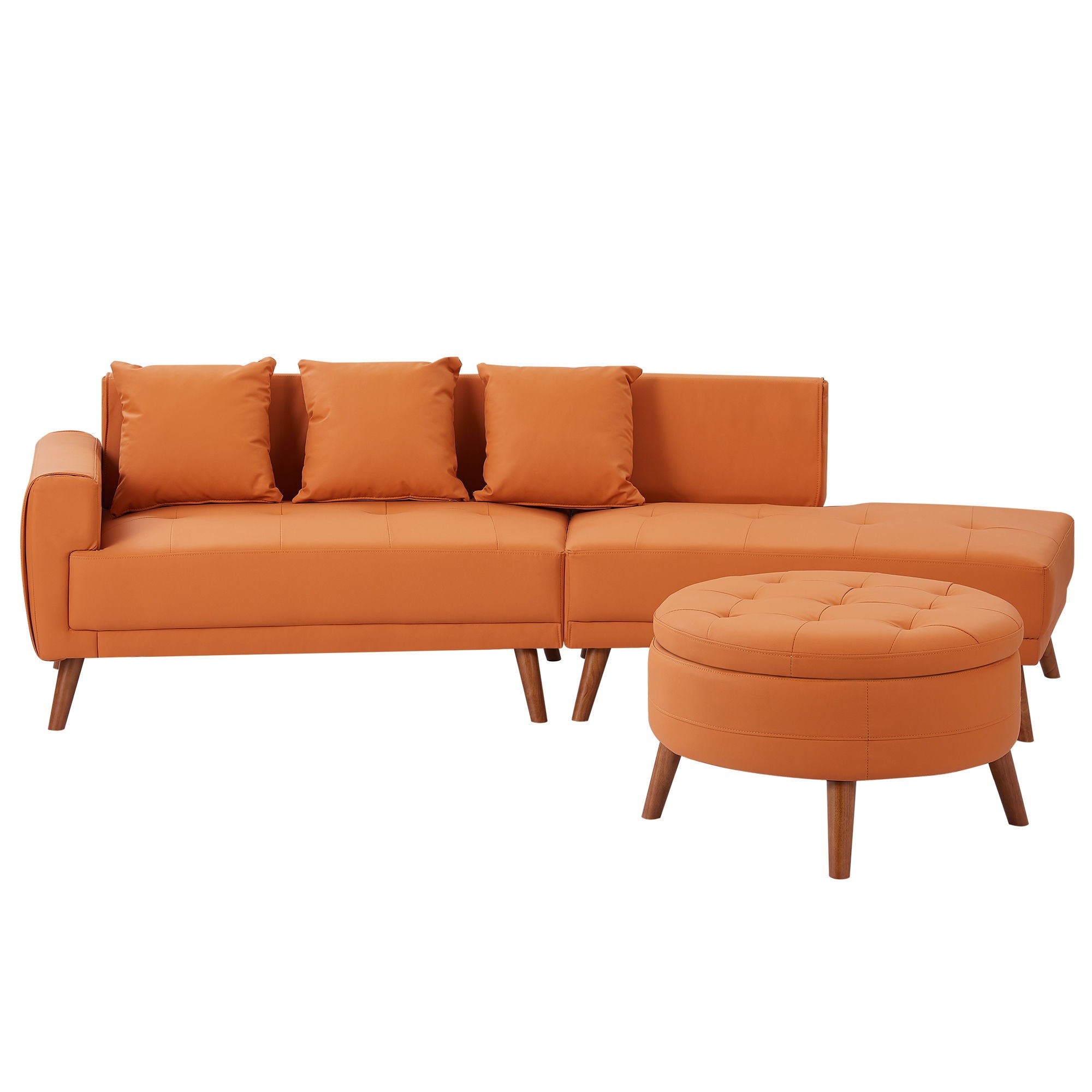 Contemporary Sofa Stylish Sofa Couch With A Round Storage Ottoman And Three Removable Pillows For Living Room