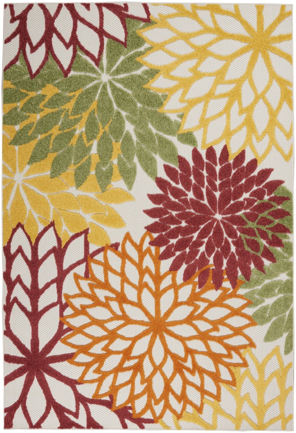 5' X 7' Multi Colored Floral Indoor / Outdoor Area Rug - Red