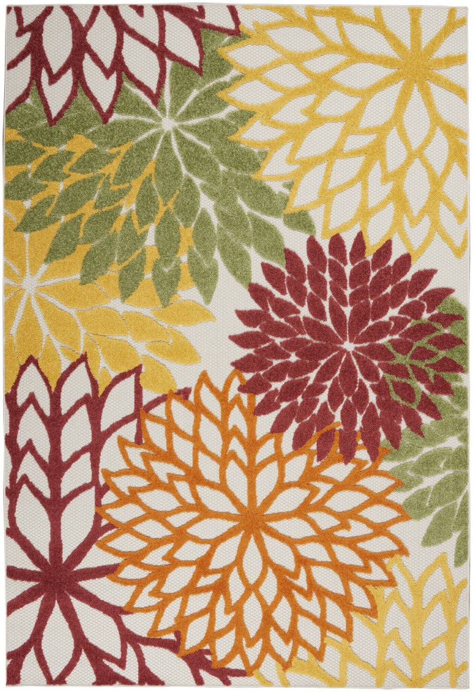 5' X 7' Multi Colored Floral Indoor / Outdoor Area Rug - Red