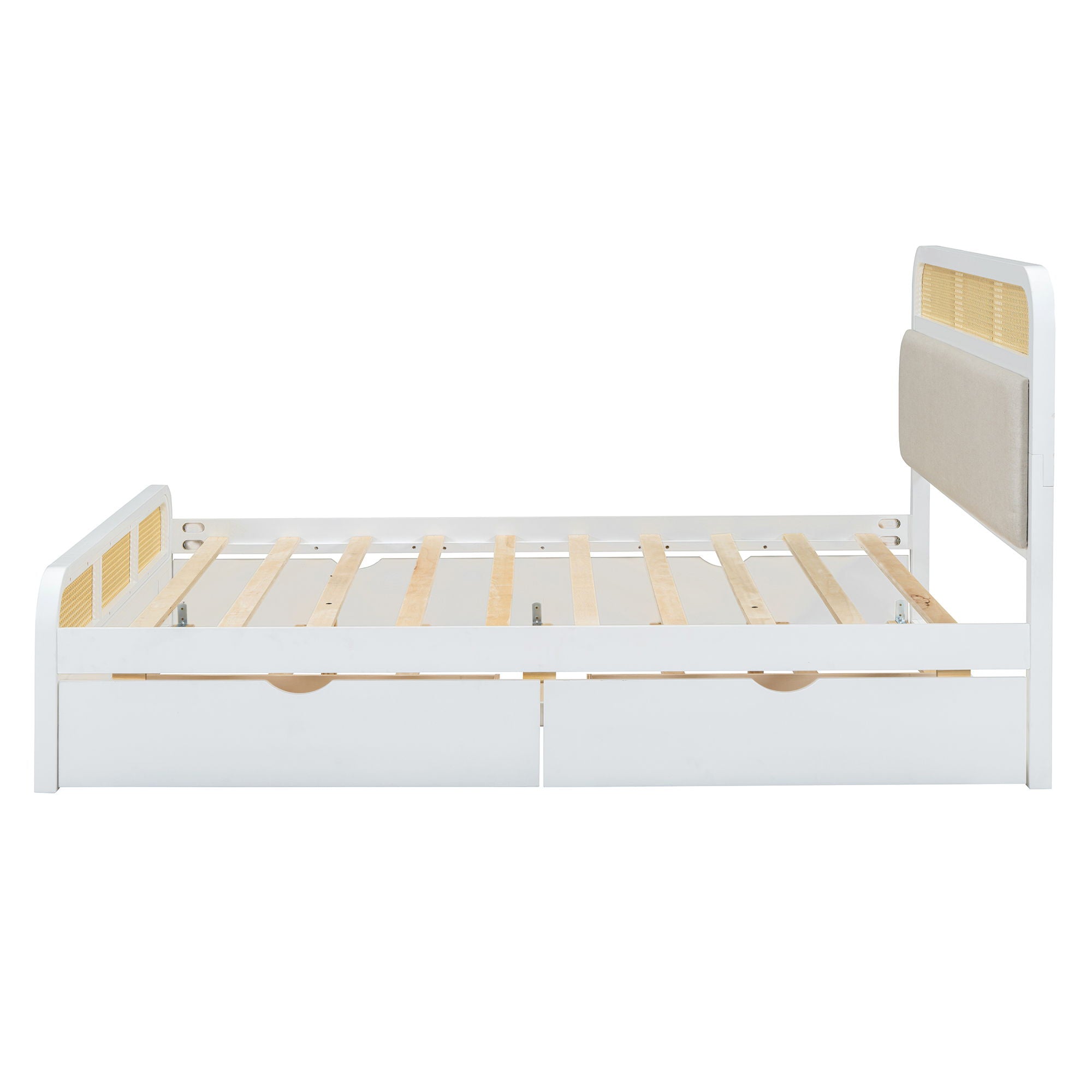 Wooden Platform Bed With Trundle And 2 Drawers