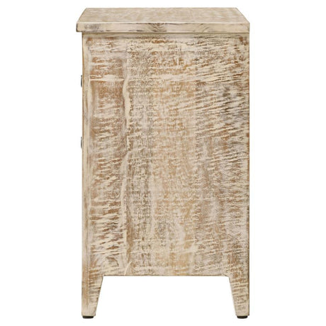 Mariska - 3-Drawer Wood Mandala Cabinet - Distressed White by Coaster Fine Furniture | Bel Furniture