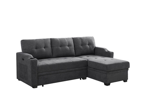 Mabel - Woven Fabric Sleeper Sectional With Cupholder, USB Charging Port nd Pocket - Dark Gray by Lilola Home | Bel Furniture