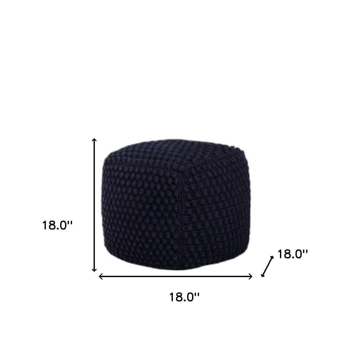 Cotton Blend Pouf Ottoman - Navy Blue