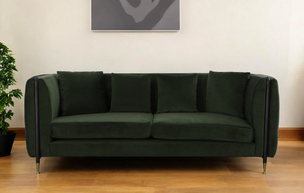 Velvet Sofa With Black And Gold Legs - Dark Green