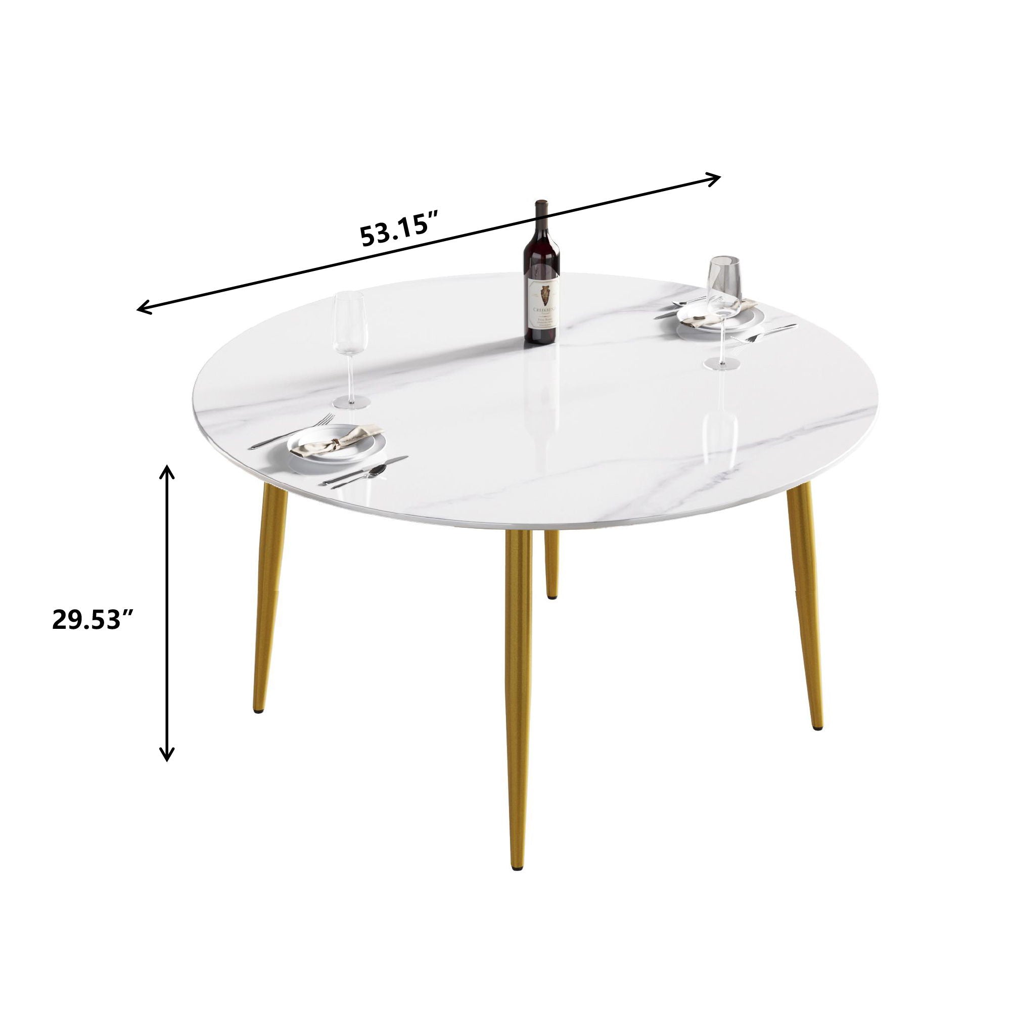 Modern Man-Made Stone Round Metal Dining Table-Position For 6 People