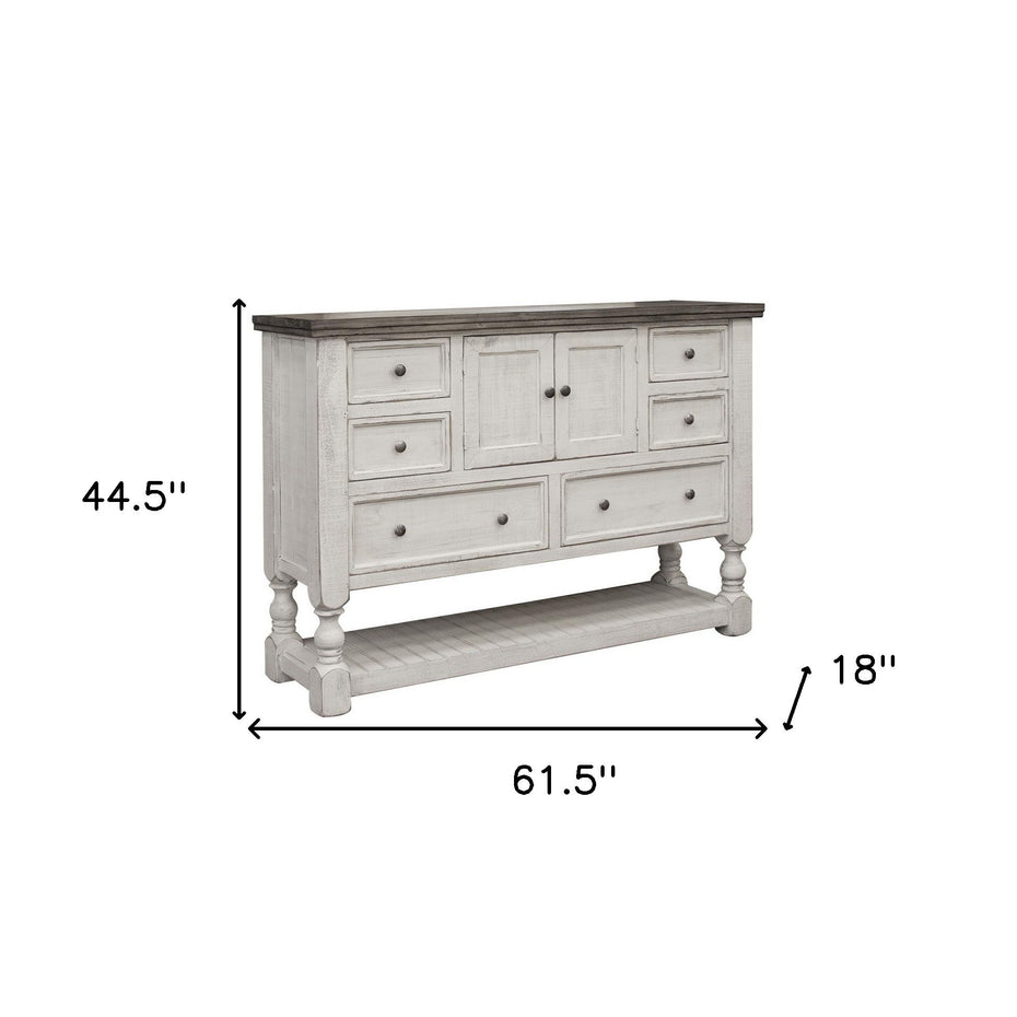 Solid Wood Six Drawer Triple Dresser - Gray / Ivory