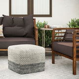Macie - Square Woven Outdoor / Indoor Pouf - Gray / White by Simpli-Home | Bel Furniture