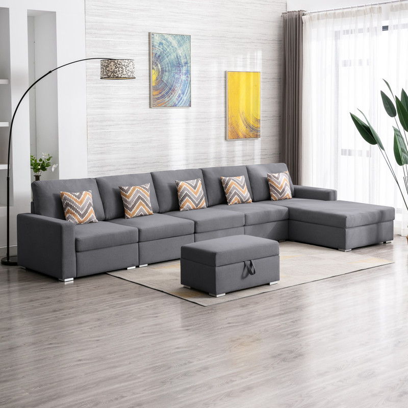 Nolan - Fabric 6 Piece Sectional Sofa With Pillows And Interchangeable Legs