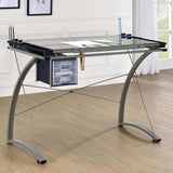 Melo - Glass Top DRAFting Table With Storage - Silver by CoasterEveryday | Bel Furniture