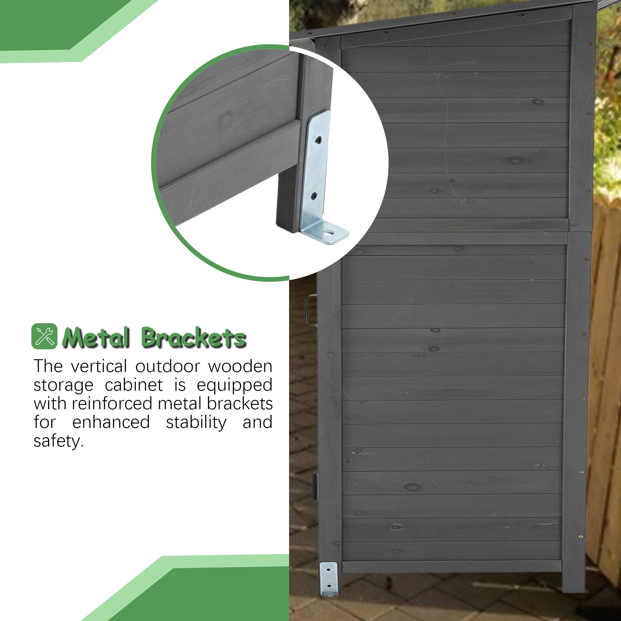 Outdoor Storage Shed With Lockable Door, Wooden Tool Storage Shed With Detachable Shelves & Pitch Roof