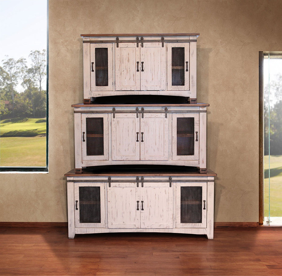 Wood Cabinet Enclosed Storage Distressed TV Stand - White