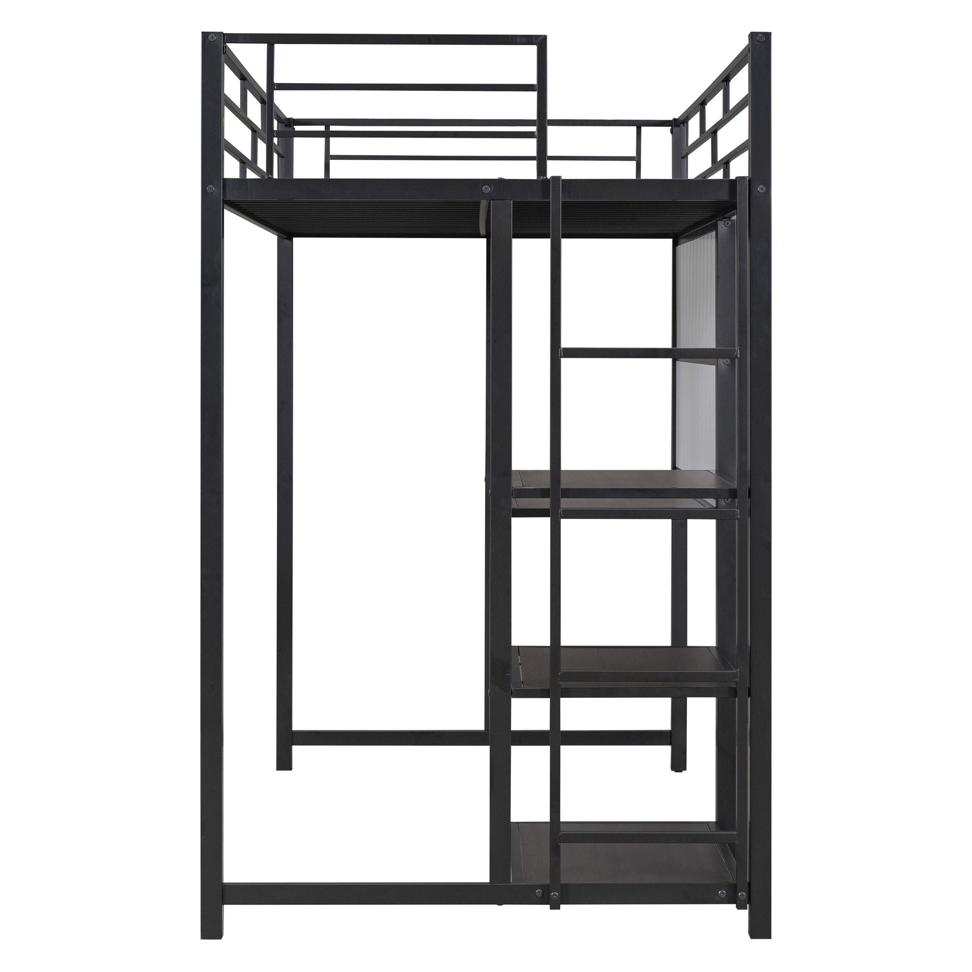 Loft Bed With Desk And Whiteboard, Metal Loft Bed With 3 Shelves And Ladder