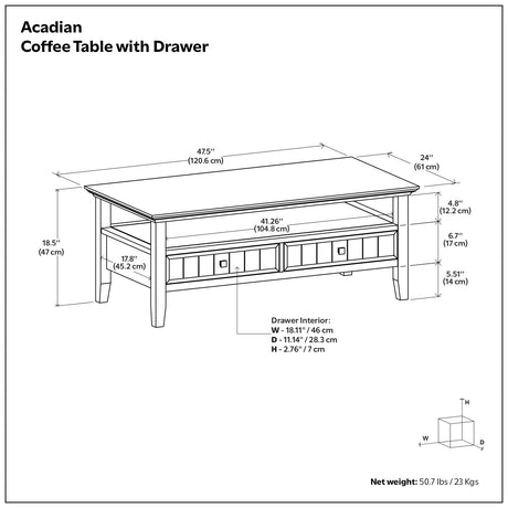 Acadian - Coffee Table With Drawer - Brown - view 2