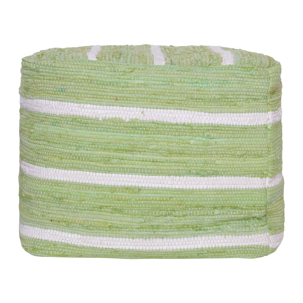 Cotton Cube Striped Pouf Ottoman - Green