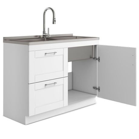 Shaker - Modern Wide Laundry Cabinet With Faucet And Stainless Steel Sink - White by Simpli-Home | Bel Furniture