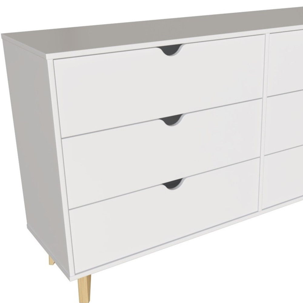 Scoop Handle Six Drawer Double Dresser - White