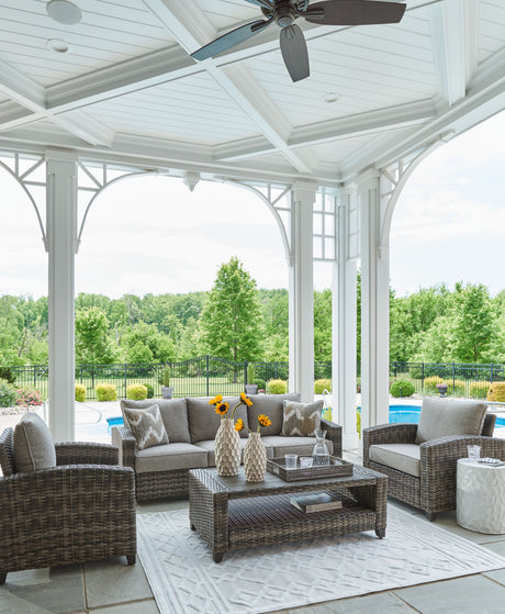 Oasis Court - Gray - Sofa, Chairs, Table Set (Set of 4) by Signature Design by Ashley® | Bel Furniture