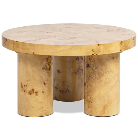 Nebula - Round Pillar Leg Coffee Table - Warm Natural Brown Burl by Jennifer Taylor Home | Bel Furniture