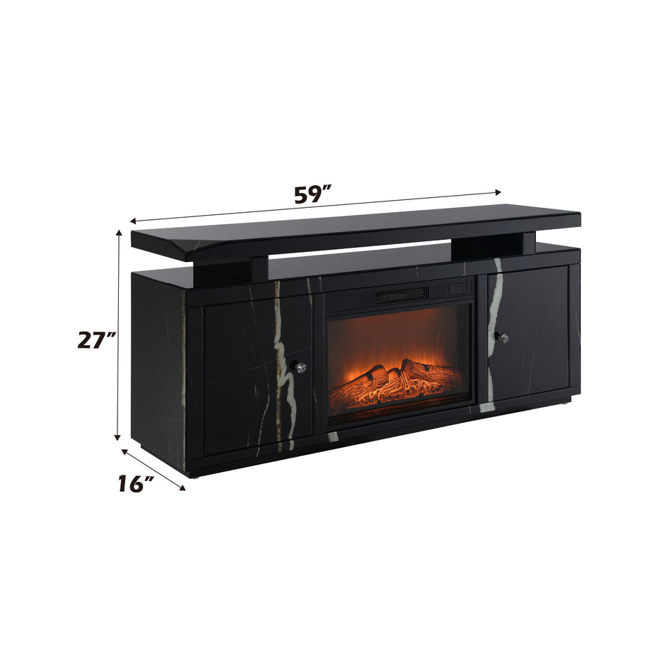 Drisana - Mirrored TV Stand With Fireplace - Black