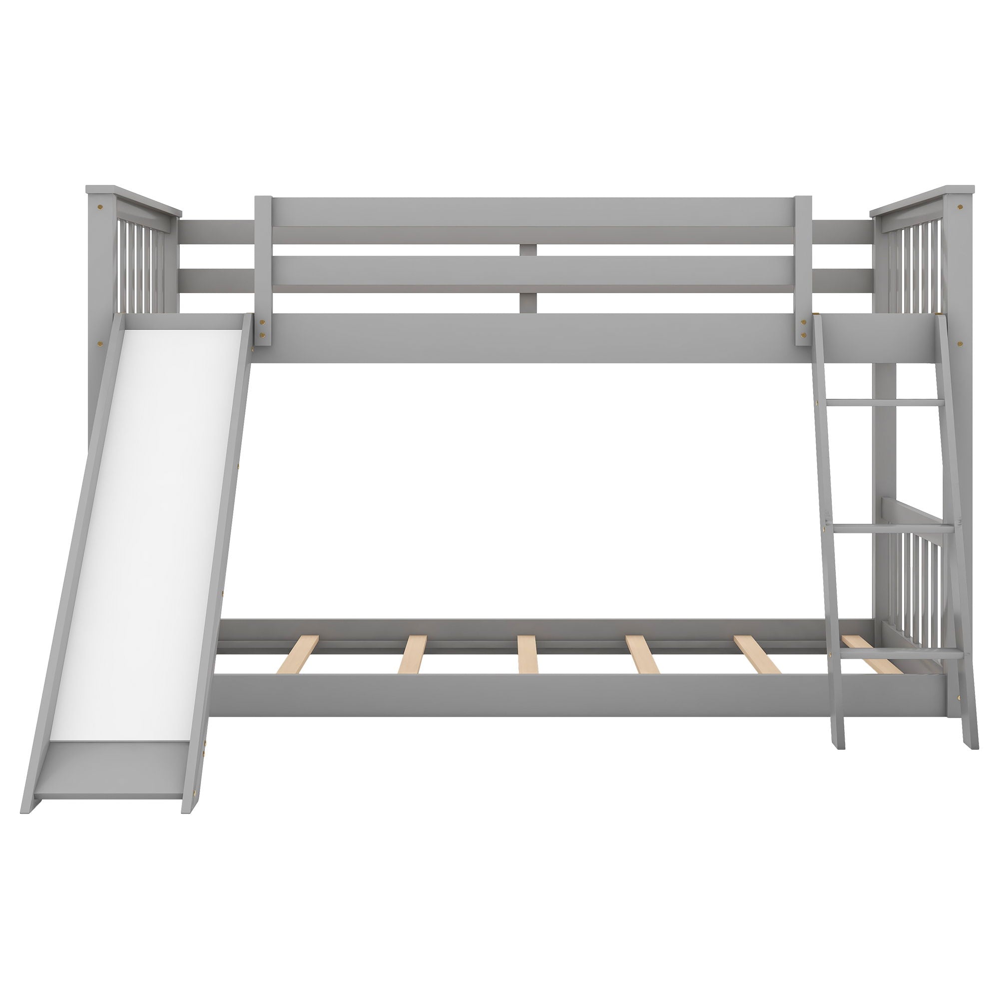 Twin Over Twin Bunk Bed With Convertible Slide And Ladder - Gray