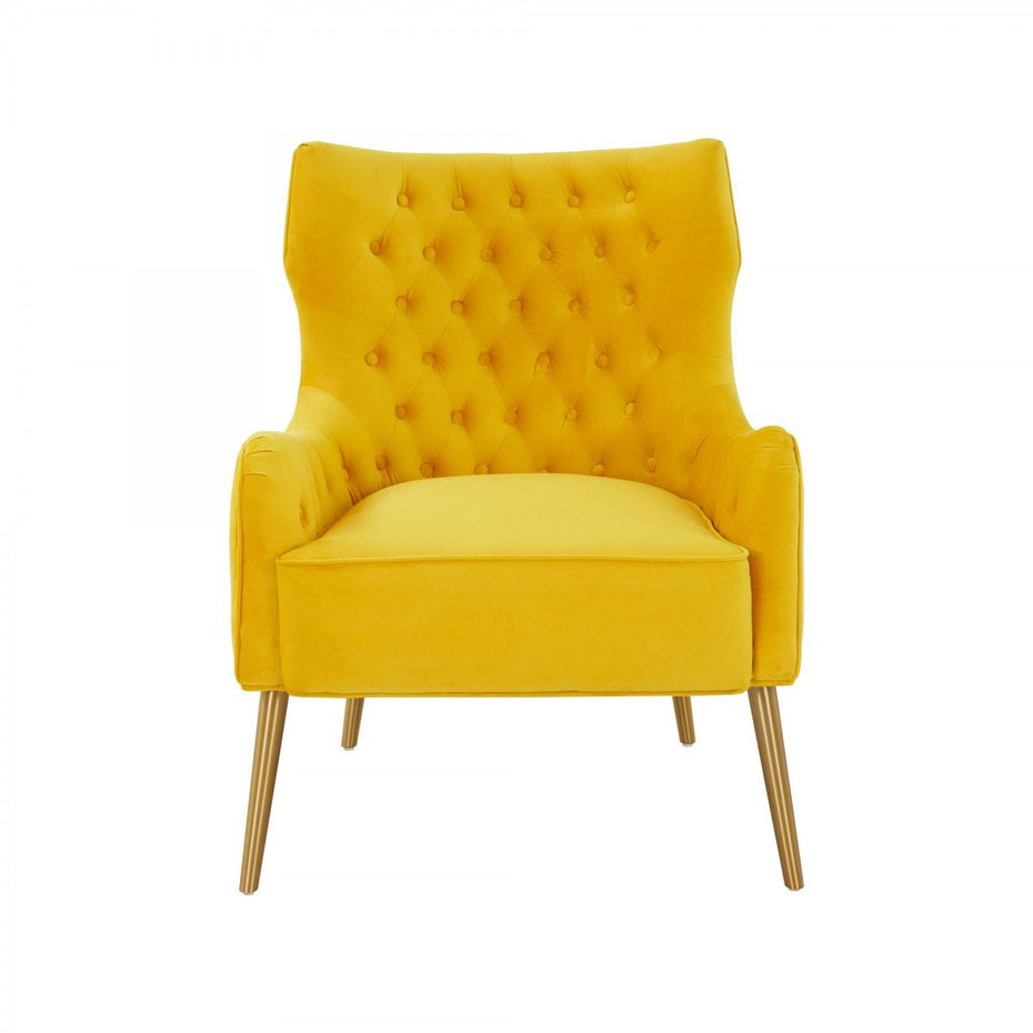 Gold Solid Color Arm Chair - Yellow Velvet And